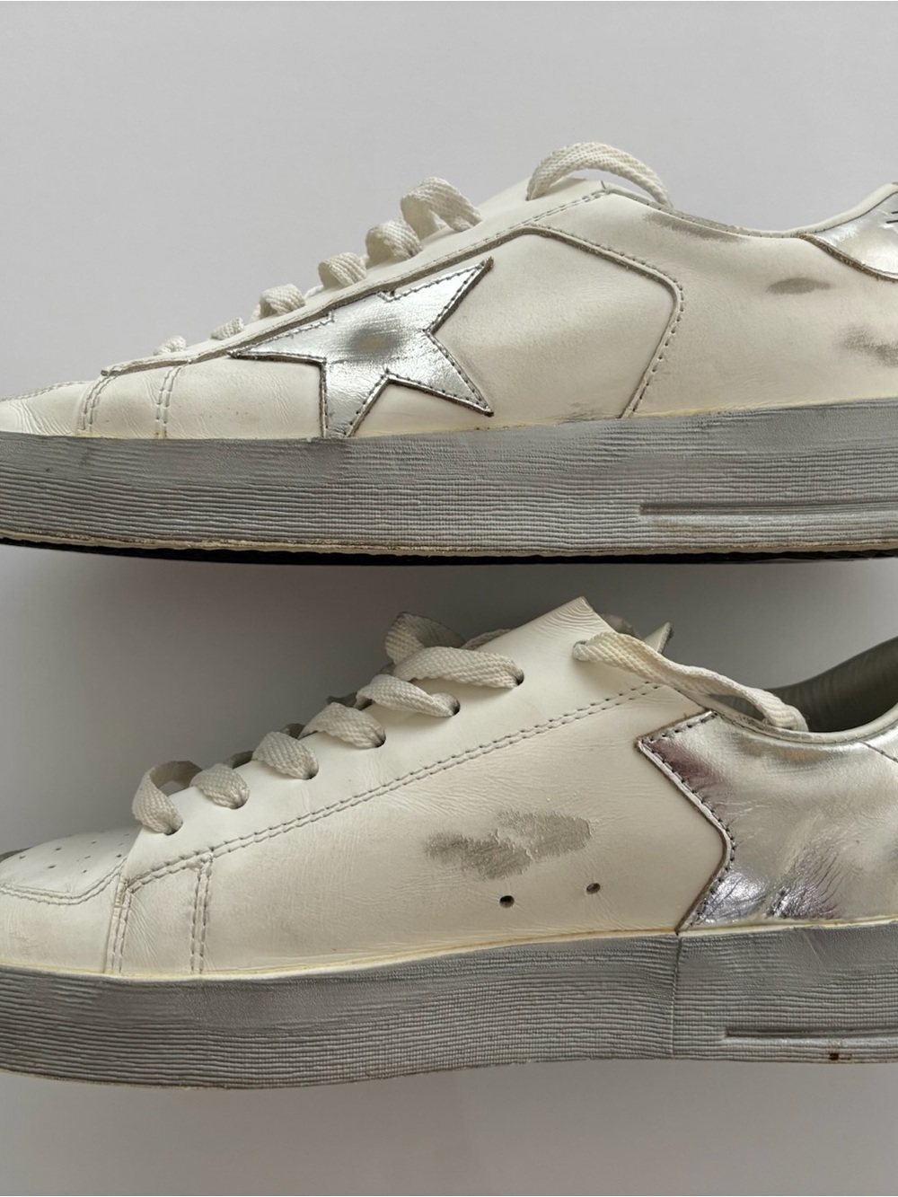 Golden Goose Stardan White Silver Star Distressed Sneakers - Made in Italy - Picture 3 of 13